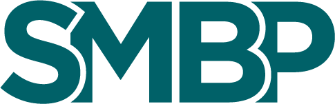 The Santa Monica Business Park logo is a teal colored word mark featuring four letters: S, M, B, P.